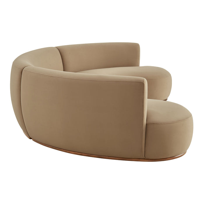 Modway Rialta 3 Piece Curved Performance Velvet Sectional Sofa in Taupe - angled view