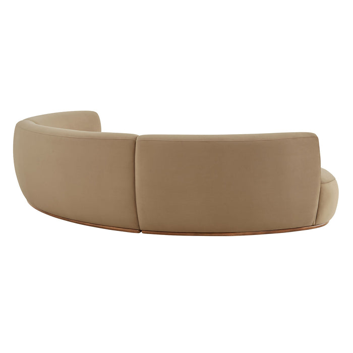 Modway Rialta 3 Piece Curved Performance Velvet Sectional Sofa in Taupe - side view