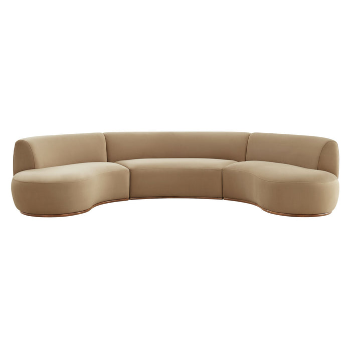 Modway Rialta 3 Piece Curved Performance Velvet Sectional Sofa in Taupe - detail view