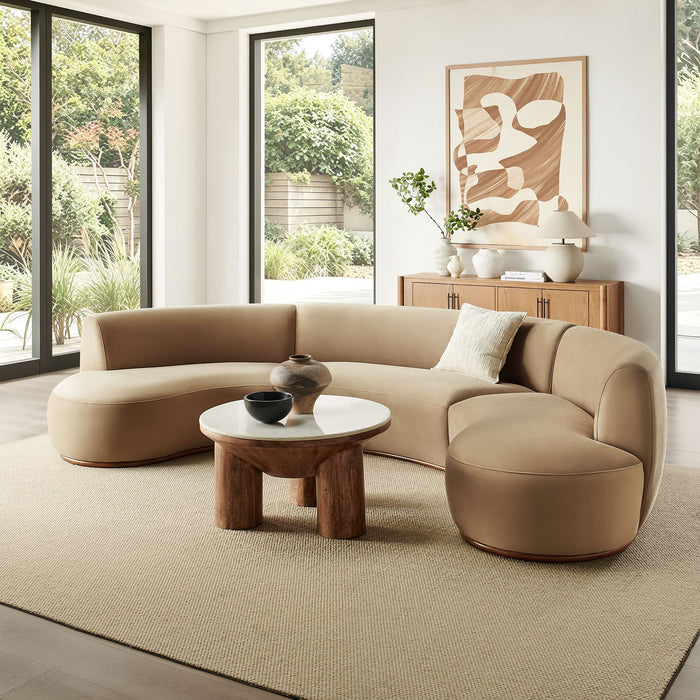 Modway Rialta 3 Piece Curved Performance Velvet Sectional Sofa in Taupe - lifestyle view 14