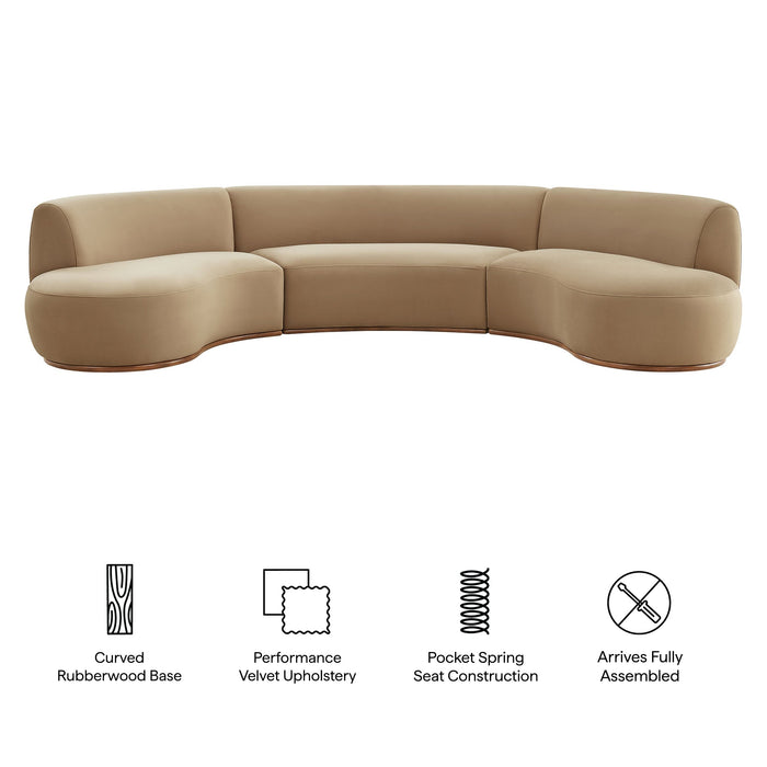 Modway Rialta 3 Piece Curved Performance Velvet Sectional Sofa in Taupe - dimensions and specifications