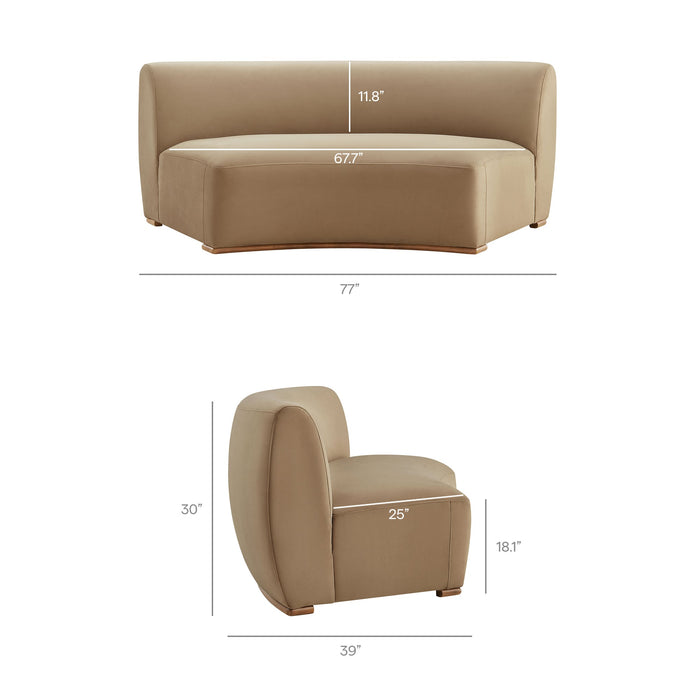 Modway Rialta 3 Piece Curved Performance Velvet Sectional Sofa in Taupe - dimensions and specifications 22