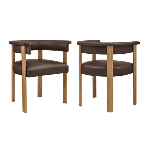 Modway Imogen Premium Vegan Leather Barrel Dining Chairs Set of 2 in Espresso Dark Brown - front view