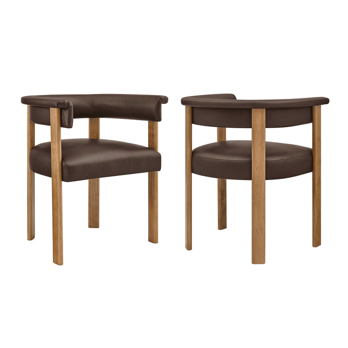 Modway Imogen Premium Vegan Leather Barrel Dining Chairs Set of 2 in Espresso Dark Brown - front view