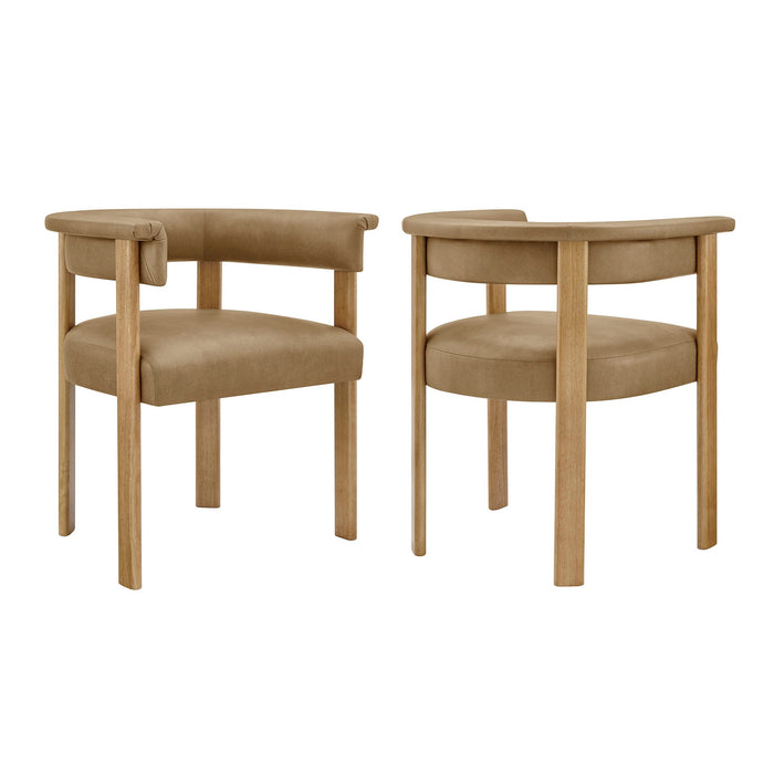 Modway Imogen Premium Vegan Leather Barrel Dining Chairs Set of 2 in Toast Dark Brown - front view