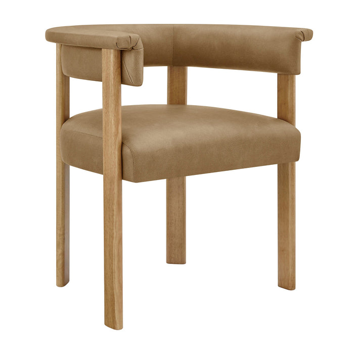 Modway Imogen Premium Vegan Leather Barrel Dining Chairs Set of 2 in Toast Dark Brown - angled view
