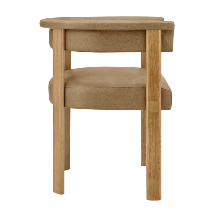 Modway Imogen Premium Vegan Leather Barrel Dining Chairs Set of 2 in Toast Dark Brown - side view