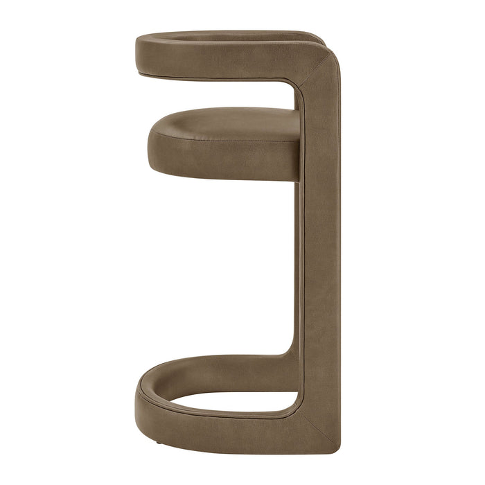 Modway Winslow Premium Vegan Leather Bar Stool Set of 2 in Mushroom - side view