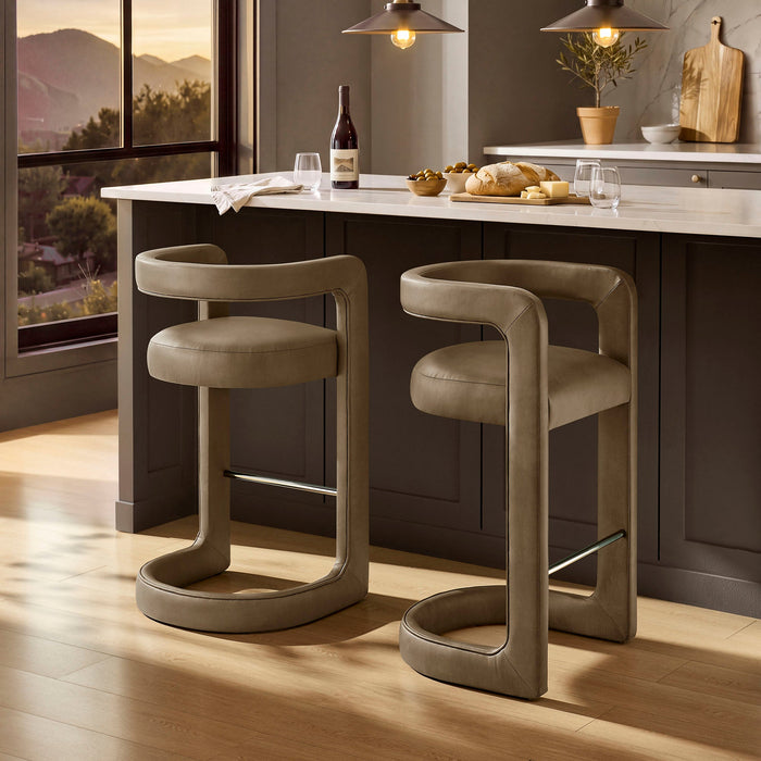 Modway Winslow Premium Vegan Leather Bar Stool Set of 2 in Mushroom - lifestyle view 24