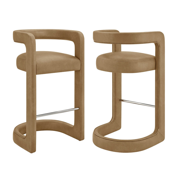 Modway Winslow Premium Vegan Leather Bar Stool Set of 2 in Toast - front view