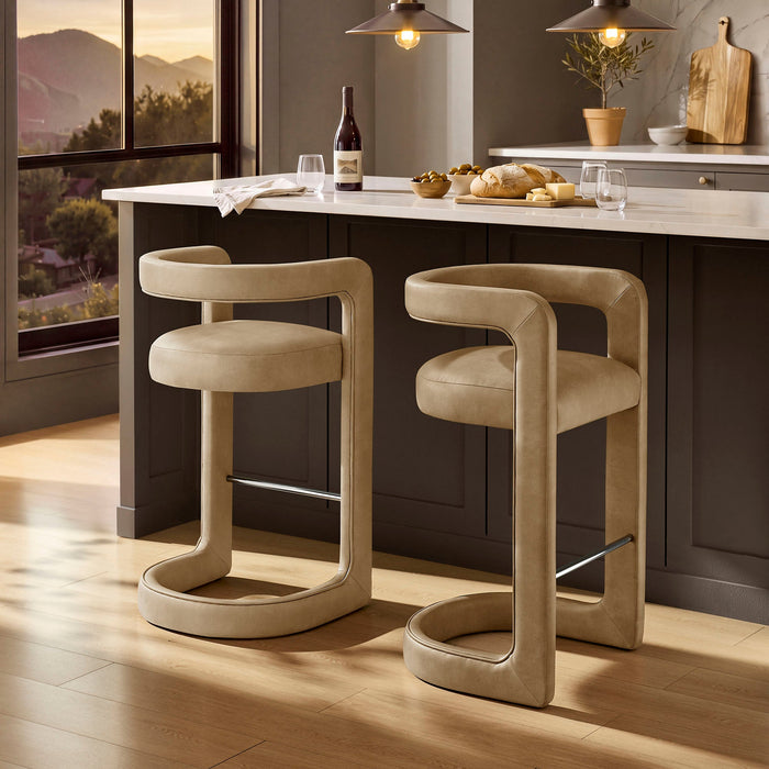 Modway Winslow Premium Vegan Leather Bar Stool Set of 2 in Toast - lifestyle view 22