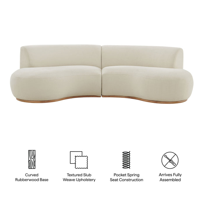 Modway Rialta 2 Piece Curved Slub Weave Fabric Sectional Sofa in Ecru - dimensions and specifications