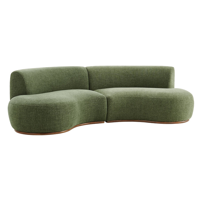 Modway Rialta 2 Piece Curved Slub Weave Fabric Sectional Sofa in Foliage - front view