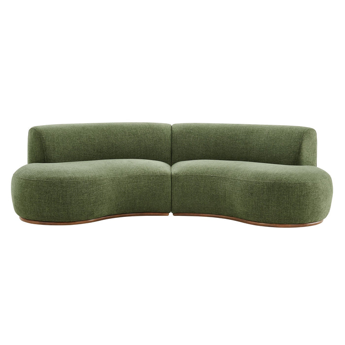 Modway Rialta 2 Piece Curved Slub Weave Fabric Sectional Sofa in Foliage - detail view