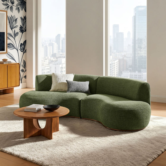 Modway Rialta 2 Piece Curved Slub Weave Fabric Sectional Sofa in Foliage - lifestyle view 20