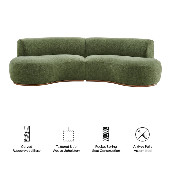 Modway Rialta 2 Piece Curved Slub Weave Fabric Sectional Sofa in Foliage - dimensions and specifications