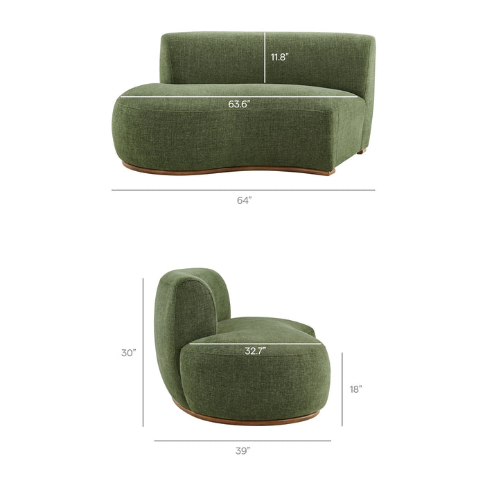 Modway Rialta 2 Piece Curved Slub Weave Fabric Sectional Sofa in Foliage - dimensions and specifications 26