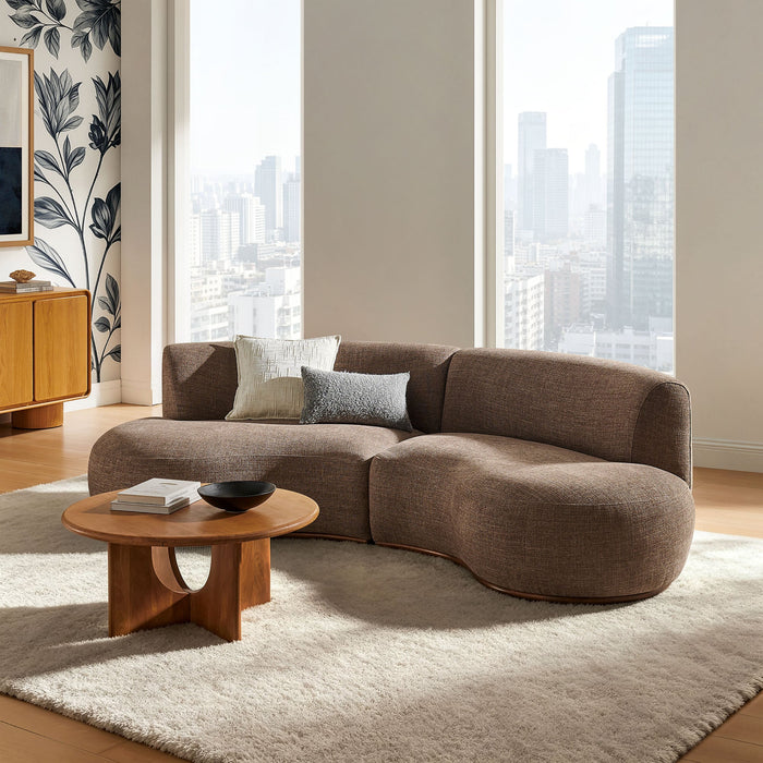 Modway Rialta 2 Piece Curved Slub Weave Fabric Sectional Sofa in Mocha - lifestyle view 19