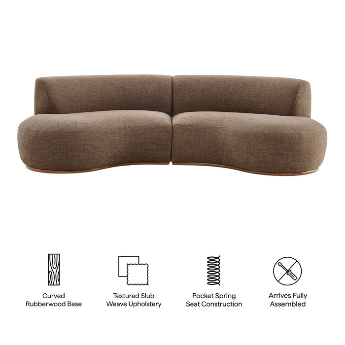 Modway Rialta 2 Piece Curved Slub Weave Fabric Sectional Sofa in Mocha - dimensions and specifications