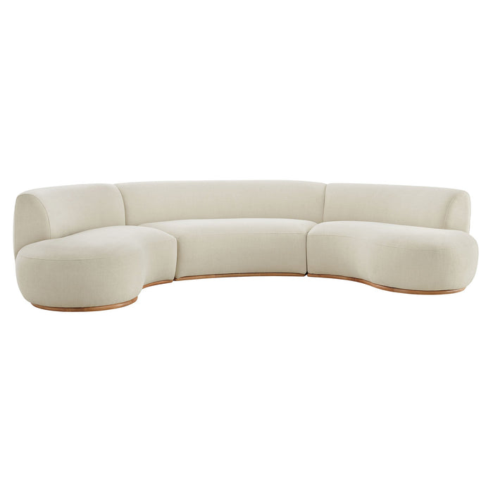Modway Rialta 3 Piece Curved Slub Weave Fabric Sectional Sofa in Ecru - front view