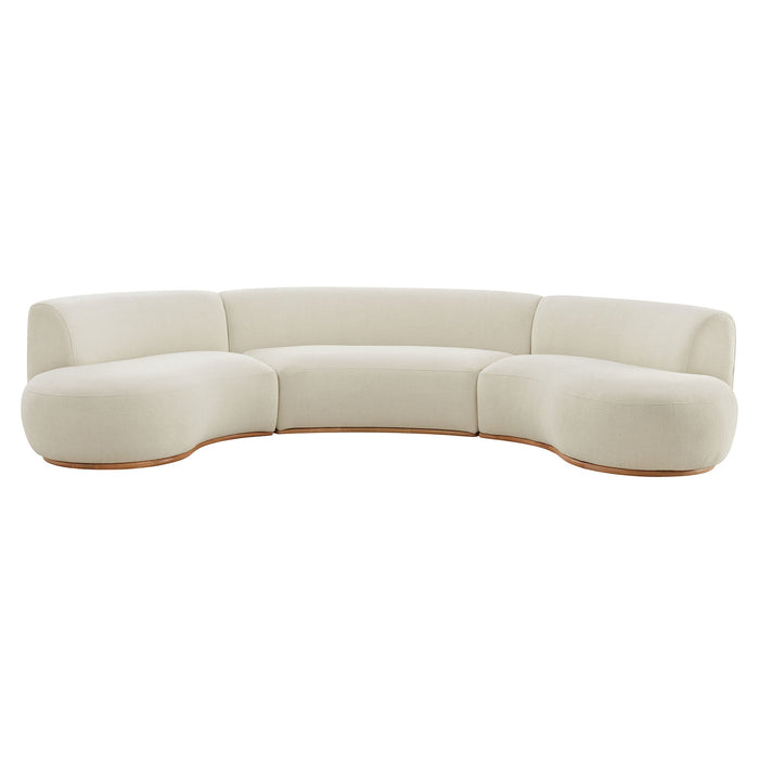Modway Rialta 3 Piece Curved Slub Weave Fabric Sectional Sofa in Ecru - detail view