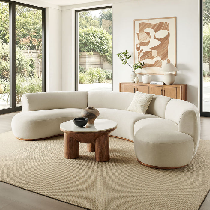 Modway Rialta 3 Piece Curved Slub Weave Fabric Sectional Sofa in Ecru - lifestyle view 21
