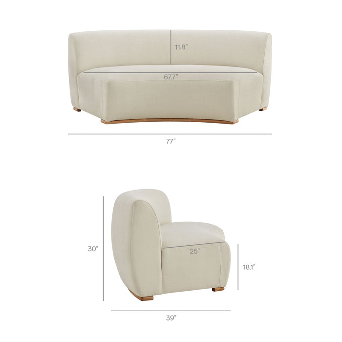 Modway Rialta 3 Piece Curved Slub Weave Fabric Sectional Sofa in Ecru - dimensions and specifications 32
