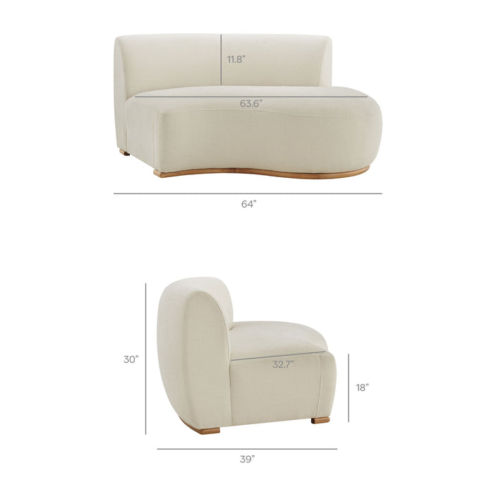 Modway Rialta 3 Piece Curved Slub Weave Fabric Sectional Sofa in Ecru - dimensions and specifications 33