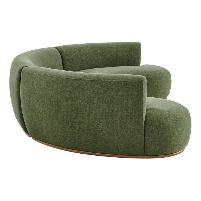 Modway Rialta 3 Piece Curved Slub Weave Fabric Sectional Sofa in Foliage - angled view
