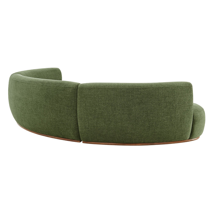 Modway Rialta 3 Piece Curved Slub Weave Fabric Sectional Sofa in Foliage - side view