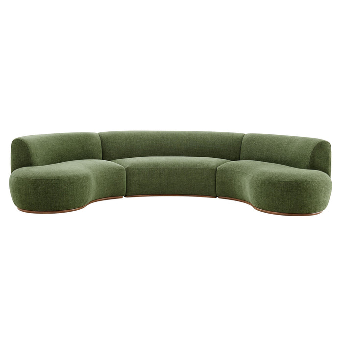 Modway Rialta 3 Piece Curved Slub Weave Fabric Sectional Sofa in Foliage - detail view