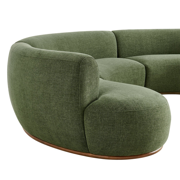 Modway Rialta 3 Piece Curved Slub Weave Fabric Sectional Sofa in Foliage - lifestyle view