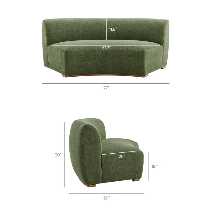 Modway Rialta 3 Piece Curved Slub Weave Fabric Sectional Sofa in Foliage - dimensions and specifications 28