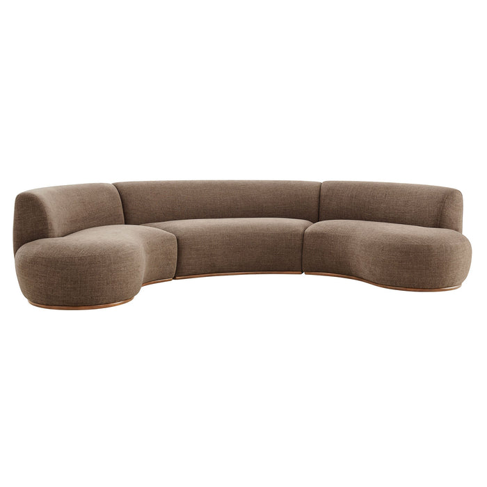 Modway Rialta 3 Piece Curved Slub Weave Fabric Sectional Sofa in Mocha - front view
