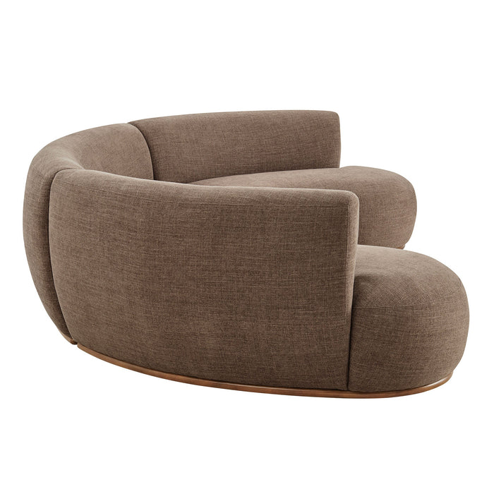 Modway Rialta 3 Piece Curved Slub Weave Fabric Sectional Sofa in Mocha - angled view