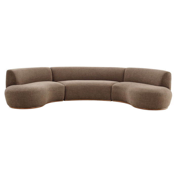 Modway Rialta 3 Piece Curved Slub Weave Fabric Sectional Sofa in Mocha - detail view