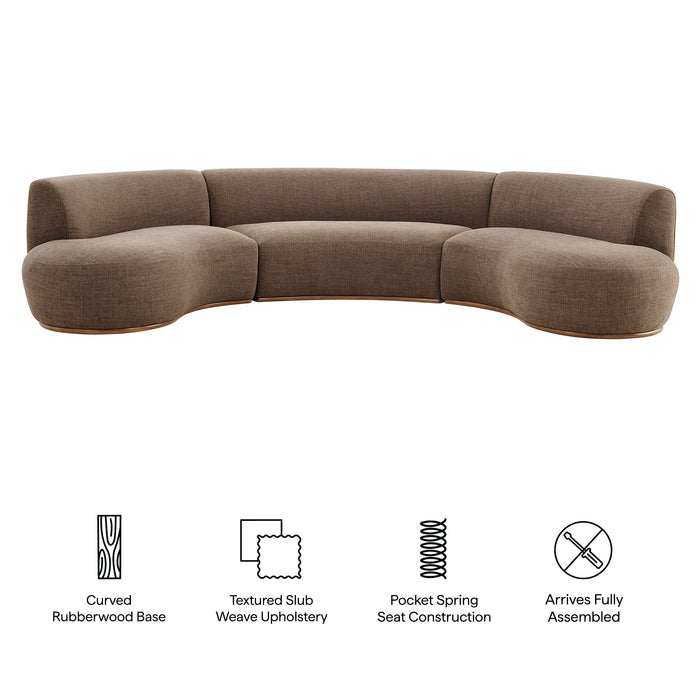 Modway Rialta 3 Piece Curved Slub Weave Fabric Sectional Sofa in Mocha - dimensions and specifications