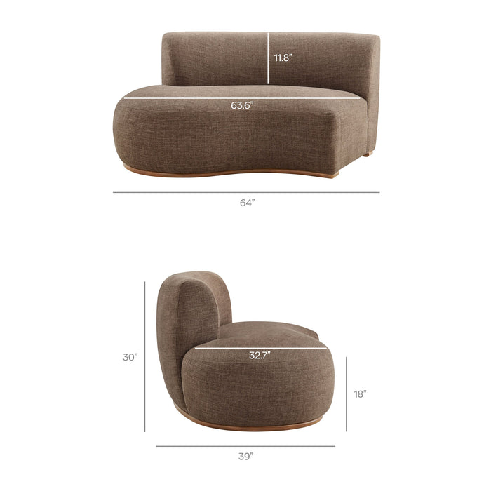 Modway Rialta 3 Piece Curved Slub Weave Fabric Sectional Sofa in Mocha - dimensions and specifications 23
