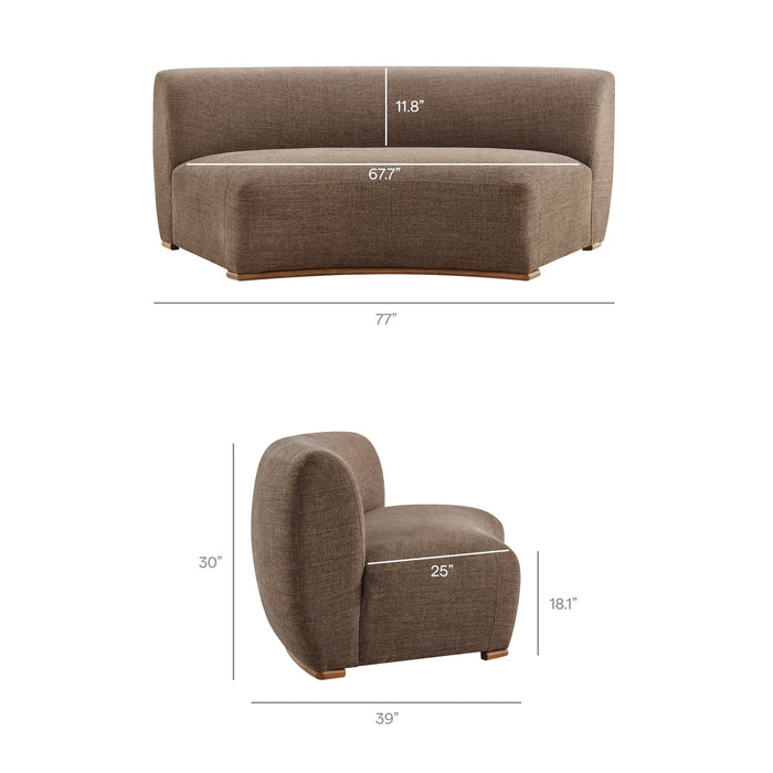 Modway Rialta 3 Piece Curved Slub Weave Fabric Sectional Sofa in Mocha - dimensions and specifications 24