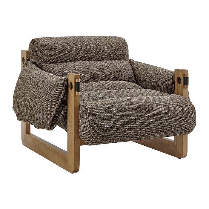 Modway Sorelle Upholstered Fabric Sling Lounge Chair in Dark Brown Earth - front view