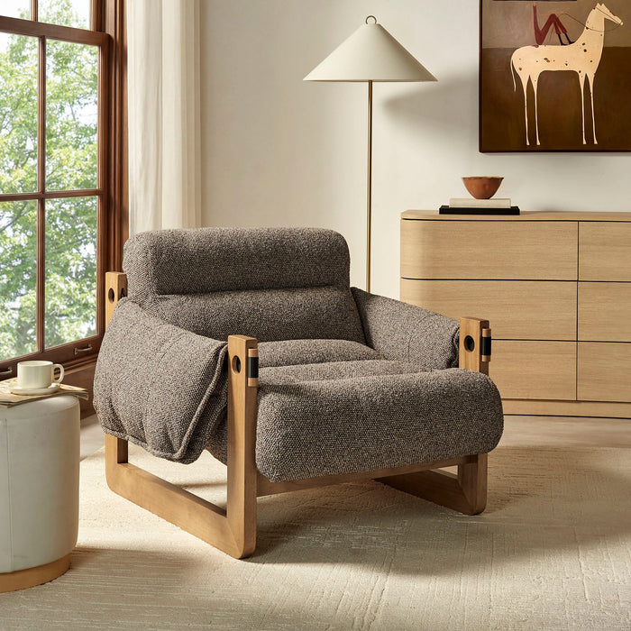 Modway Sorelle Upholstered Fabric Sling Lounge Chair in Dark Brown Earth - lifestyle view 13