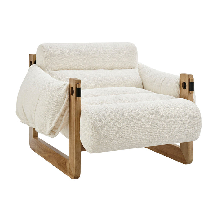 Modway Sorelle Upholstered Fabric Sling Lounge Chair in Oak Cream - front view