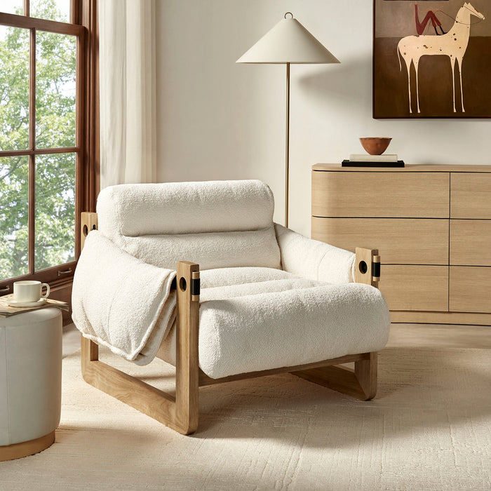 Modway Sorelle Upholstered Fabric Sling Lounge Chair in Oak Cream - lifestyle view 14