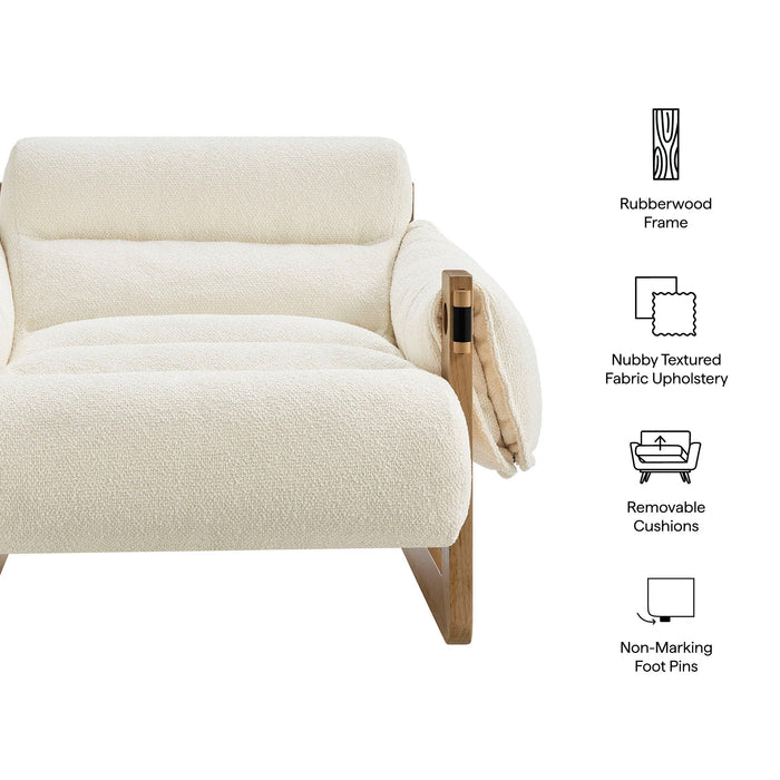 Modway Sorelle Upholstered Fabric Sling Lounge Chair in Oak Cream - dimensions and specifications