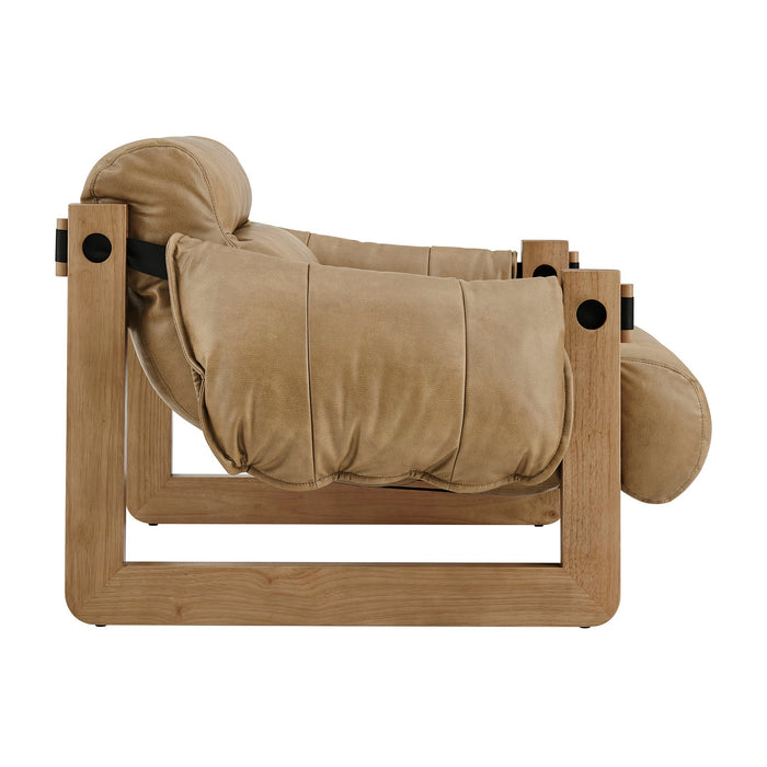 Modway Sorelle Vegan Leather Sling Lounge Chair in Toast - angled view
