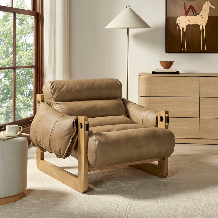 Modway Sorelle Vegan Leather Sling Lounge Chair in Toast - lifestyle view 13