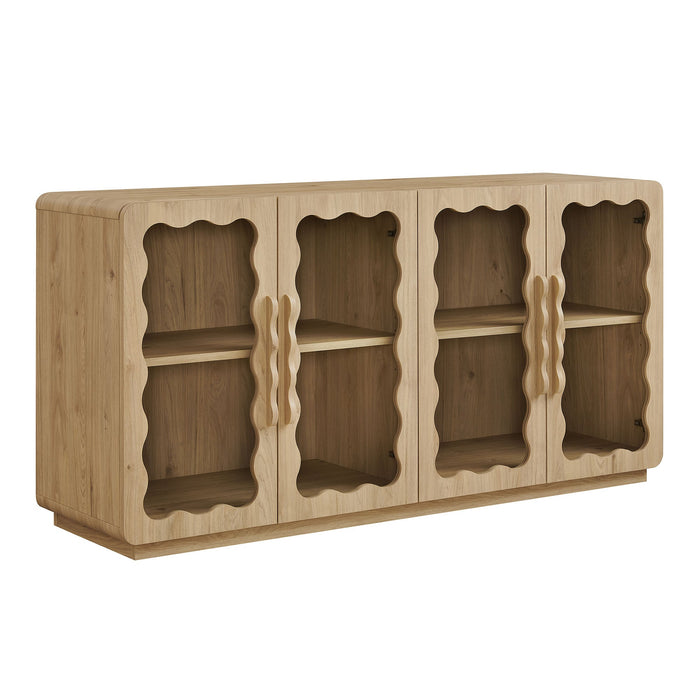 Modway Rory 62 Inch Four-Door Scalloped Glass Sideboard in Light Oak - front view