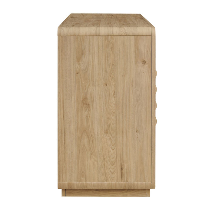 Modway Rory 62 Inch Four-Door Scalloped Glass Sideboard in Light Oak - angled view