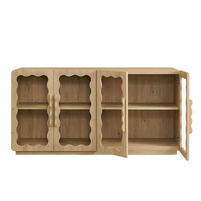 Modway Rory 62 Inch Four-Door Scalloped Glass Sideboard in Light Oak - detail view