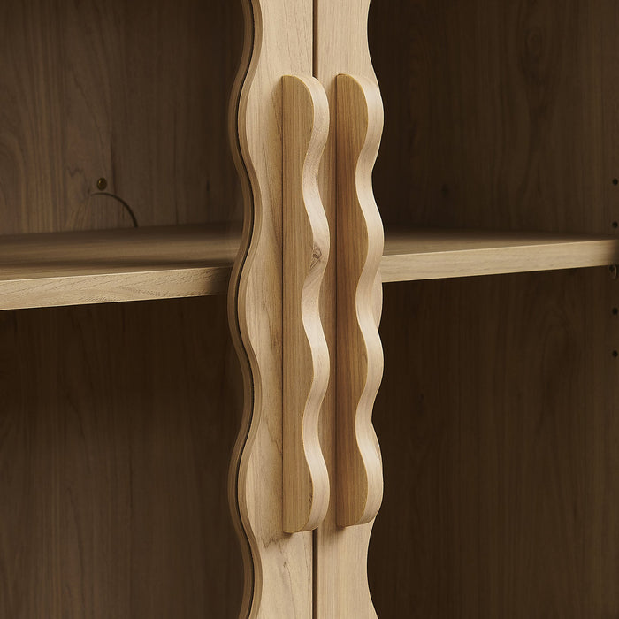 Modway Rory 62 Inch Four-Door Scalloped Glass Sideboard in Light Oak - lifestyle view